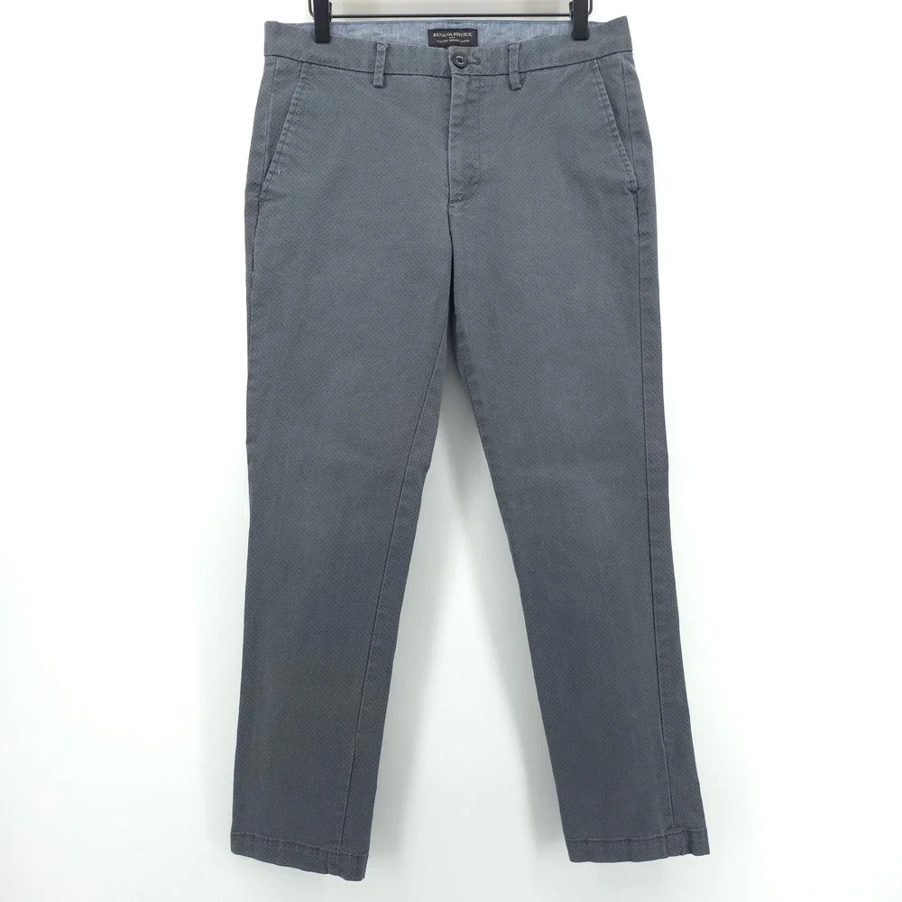 Banana Republic Mens Chino Fulton Skinny 32x30 Gray Micro Pattern Stretch Pants